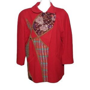 KOOS Van Den Akker Vintage 80s Jacket Wool Art To Wear Patchwork Red Size 8